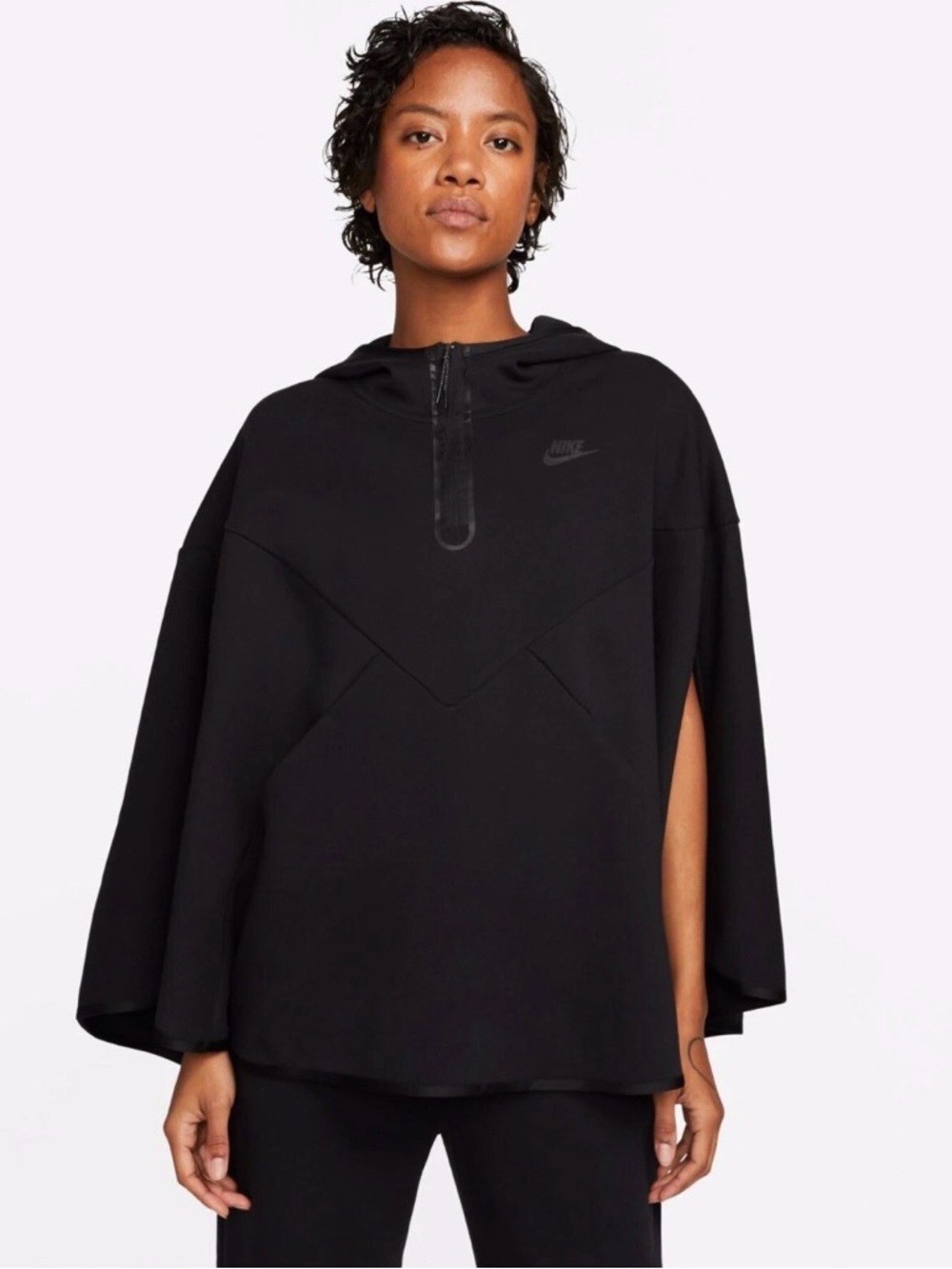 Nike Tech Fleece Hooded Cape Poncho Womens XS Black Sportswear Sweatshirt Scuba